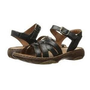 Josef Seibel Debra 23 38 6.5 Women's Black Leather Criss Cross Strap Sandal